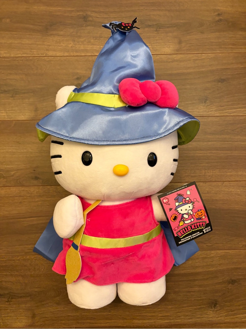 Hello Kitty Plush Halloween Greeter in Pink Outfit with Blue Witch Hat